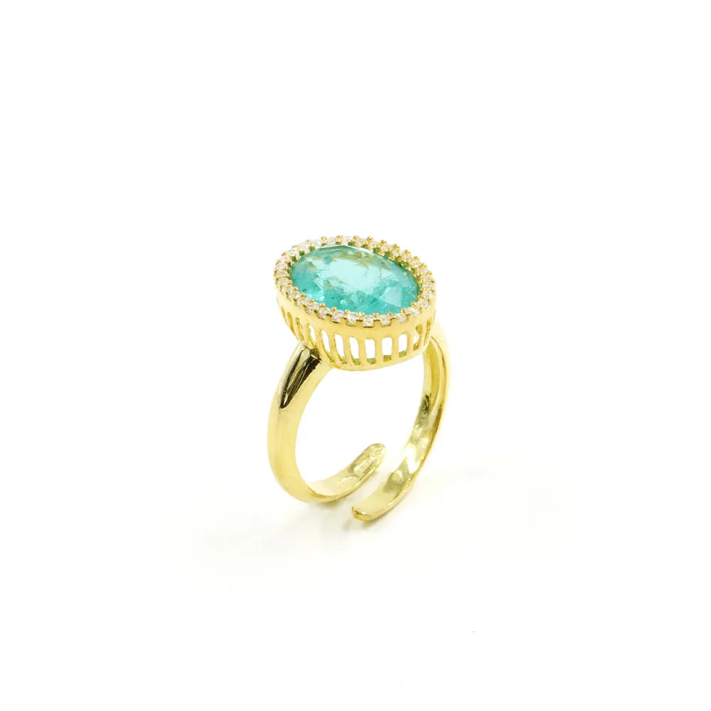 Anello in Arg.925 con zirconi e cristallo colore verde (Paraiba)