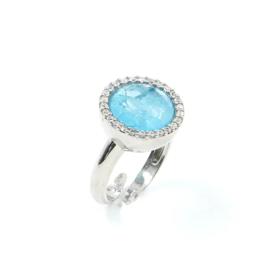 Anello in Arg.925 con zirconi e cristallo color acquamarina