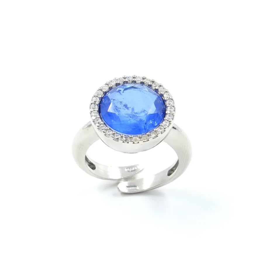 Anello in Arg.925 con Zirconi e Cristallo colore zaffiro