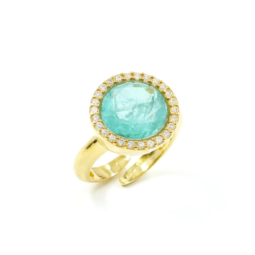 Anello in Arg.925 Dorato con zirconi e cristallo colore verde (Paraiba)