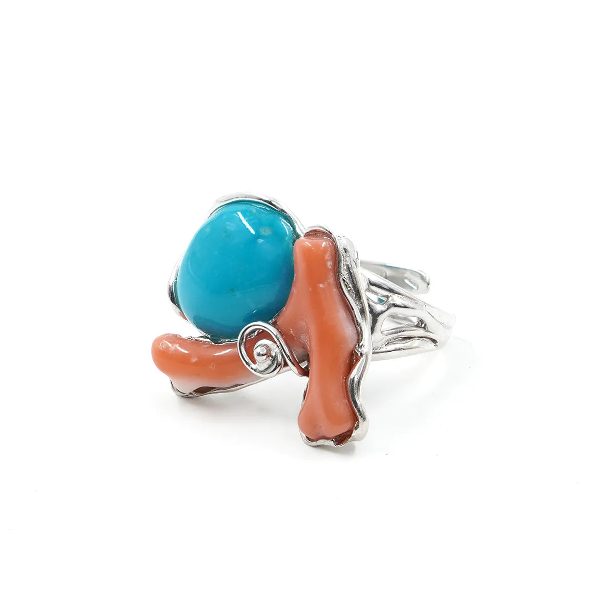 Anello in Arg.925 con ramo di Corallo rosa e Turchese