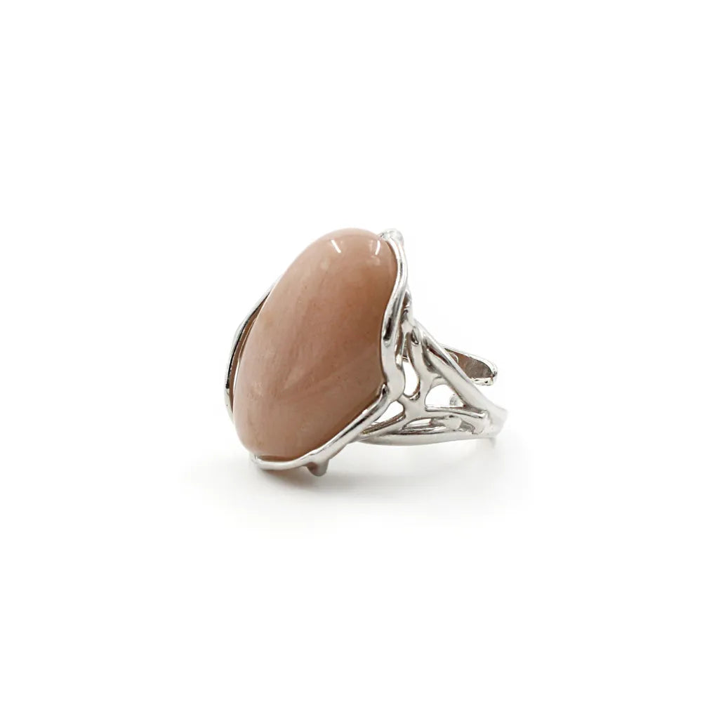Anello in Argento 925‰ con spola di pietra di luna – Platinato