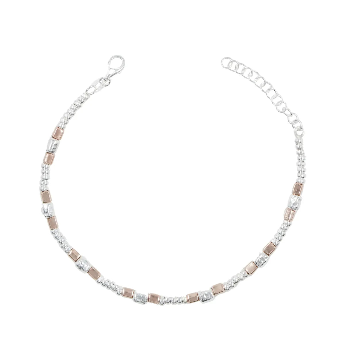Bracciale in argento con rondelle e dadi 3mm-4mm, Rodiato e Rose’