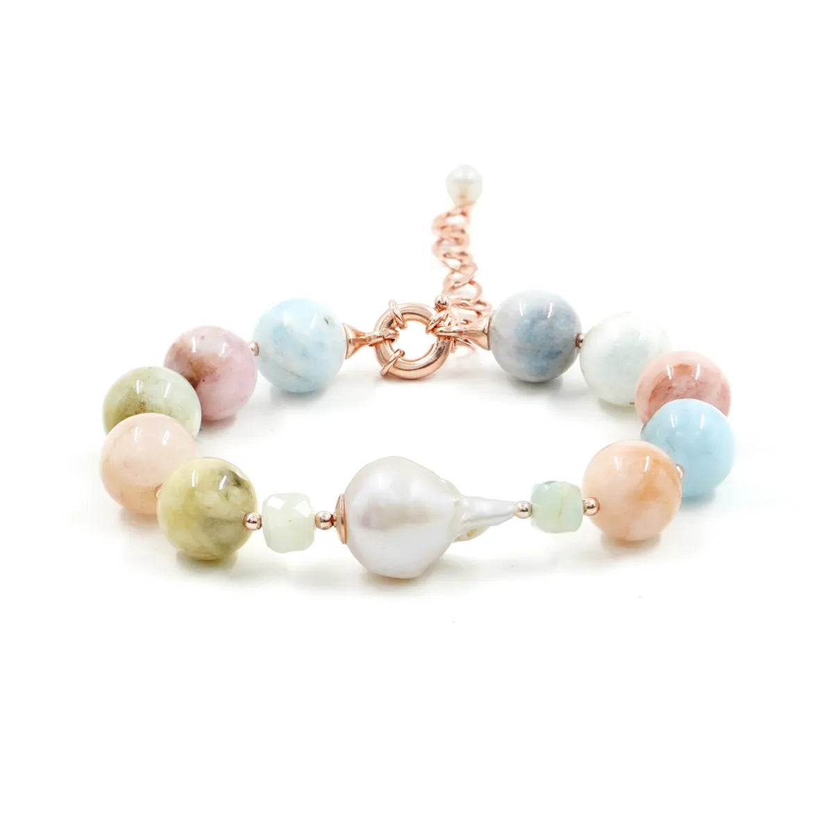 Bracciale con Berillo, Perla, Ematite e chiusura in Arg.925 Rosè