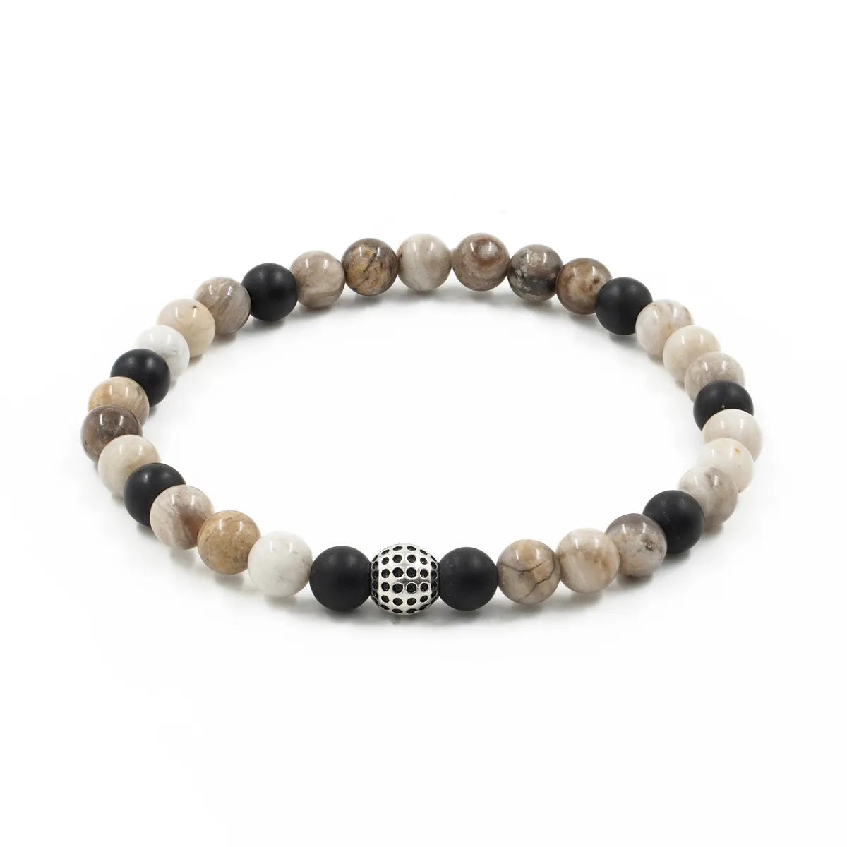 Bracciale Elastico con Agata nera, Astrophilite e elemento in Arg.925