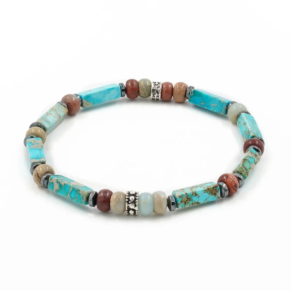 Bracciale Elastico con Diaspro Imperiale, Ematite e elemento in Arg.925