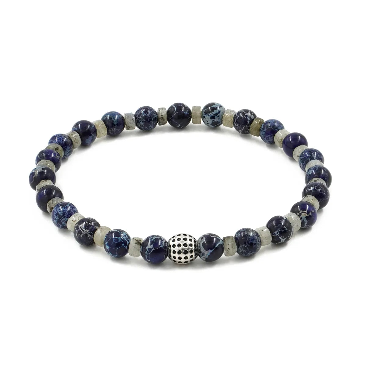 Bracciale Elastico con Diaspro Imperiale blu, Labradorite e elemento in Arg.925