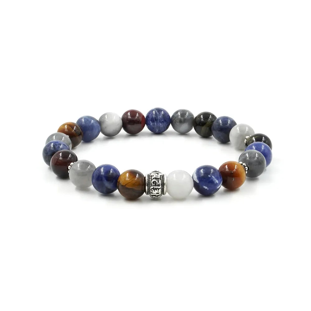 Bracciale Elastico con Occhio d’Aquila e di Tigre, Sodalite e elemento in Arg.925