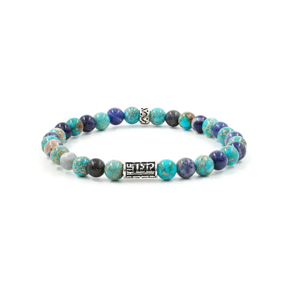 Bracciale Elastico con Sodalite arancio, Diaspro Imperiale e elemento in Arg.925
