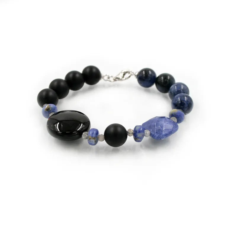 Bracciale in Arg.925 con Agata nera satinata, Sodalite e Labradorite