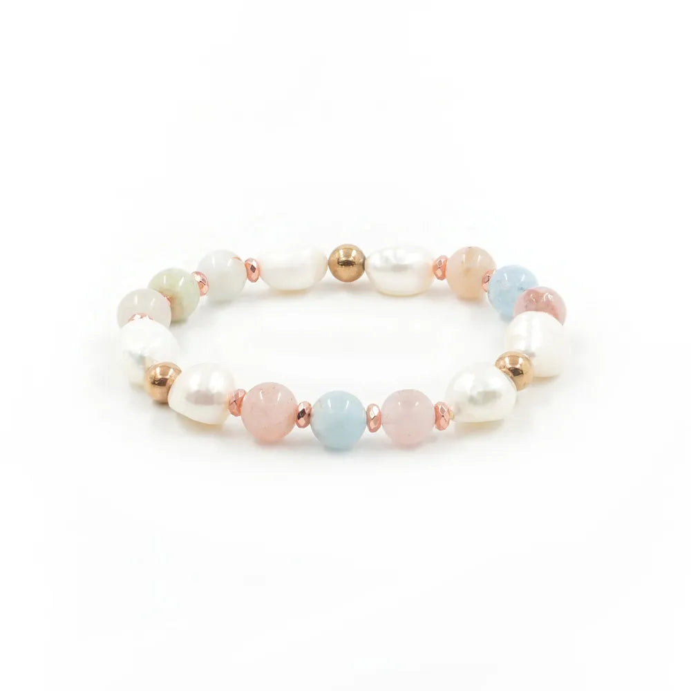 Bracciale elastico con Berillo, Perla e Ematite