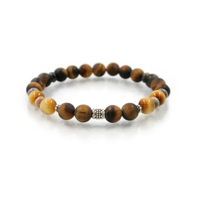 Bracciale elastico con Occhio di Tigre giallo e Gold, Diaspro Picasso ed elementi in Arg.925