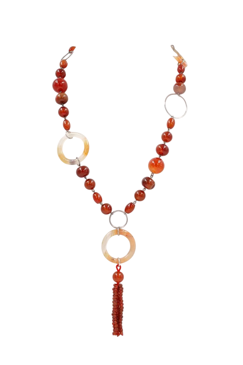 Collana lunga in Arg.925 con elementi in Pietra dura lavorata