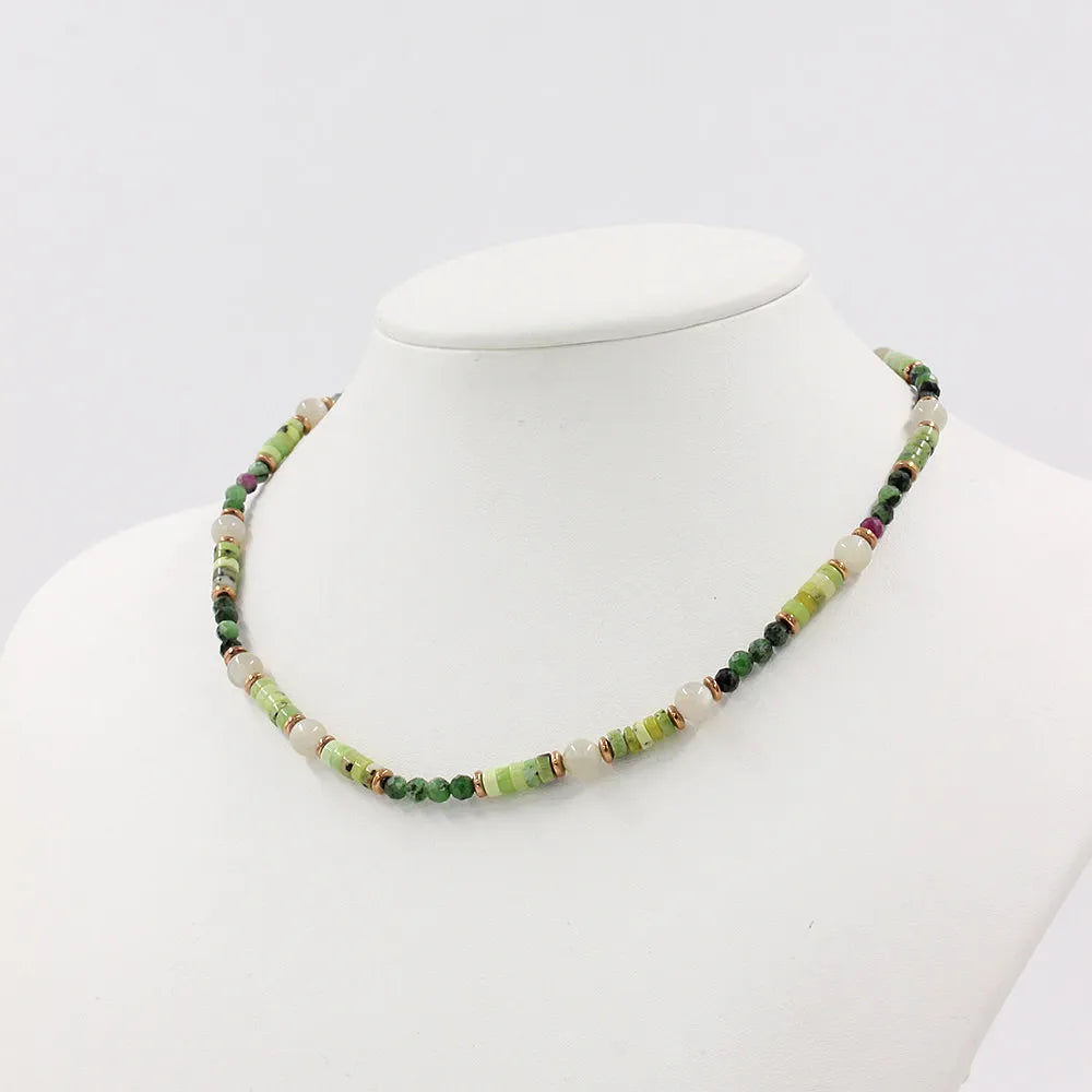 Collana chocker in Arg.925 con Crisopasio, Pietra di Luna, Rubyzosite e Ematite