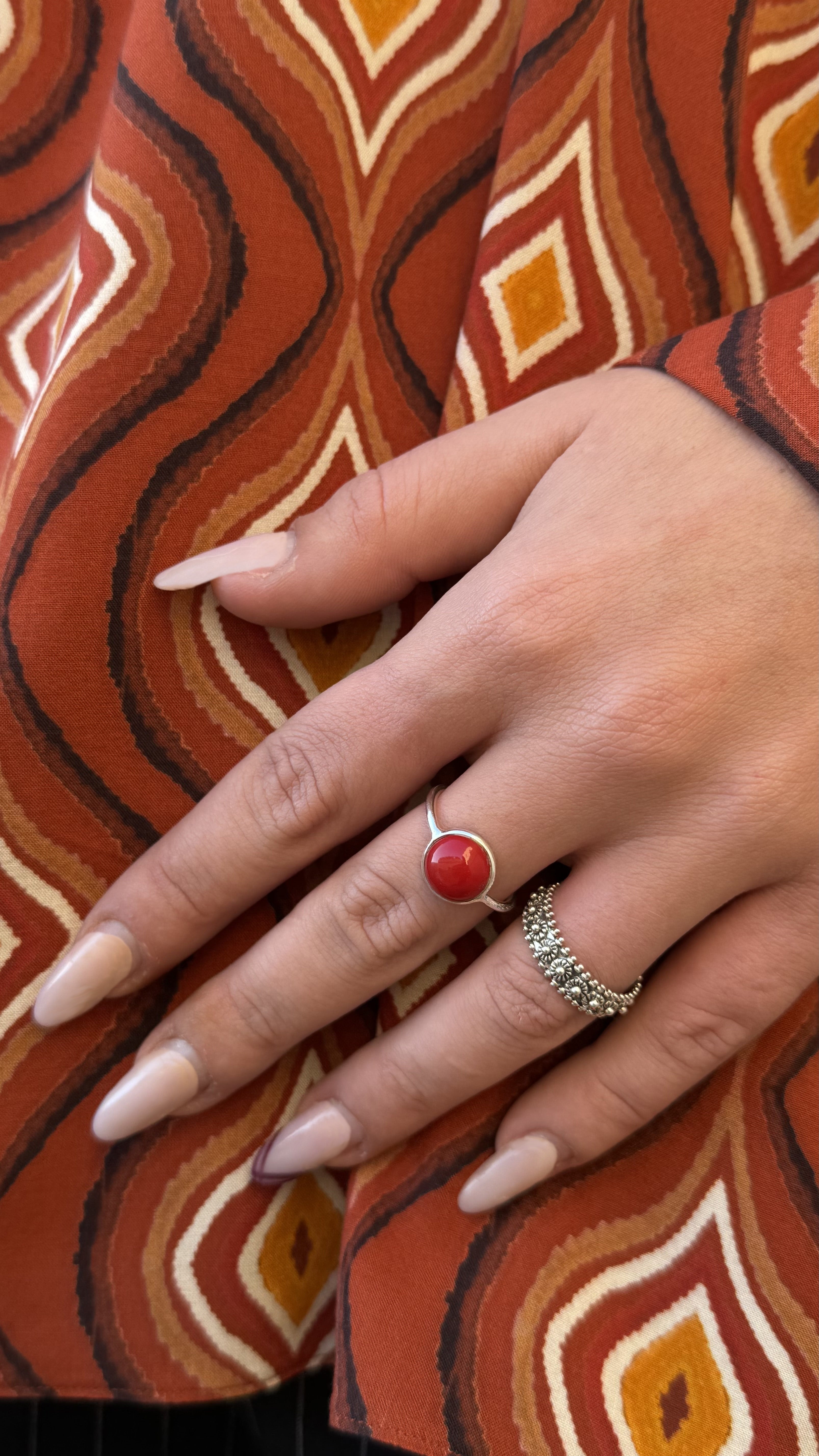 Anello in Arg.925, Zirconi e Corallo Mediterraneo