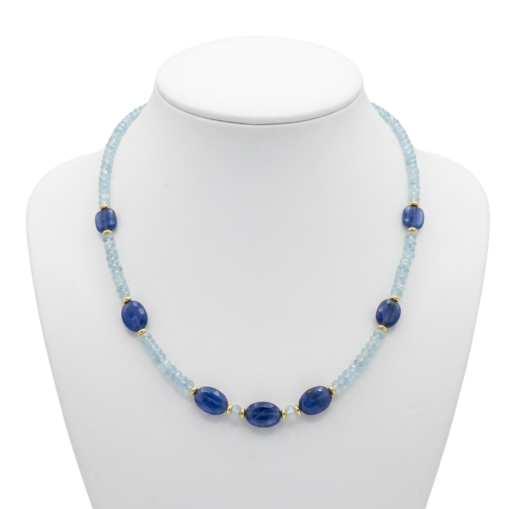 Collana in Argento 925 dorato, Acquamarina (gemma) e Cianite