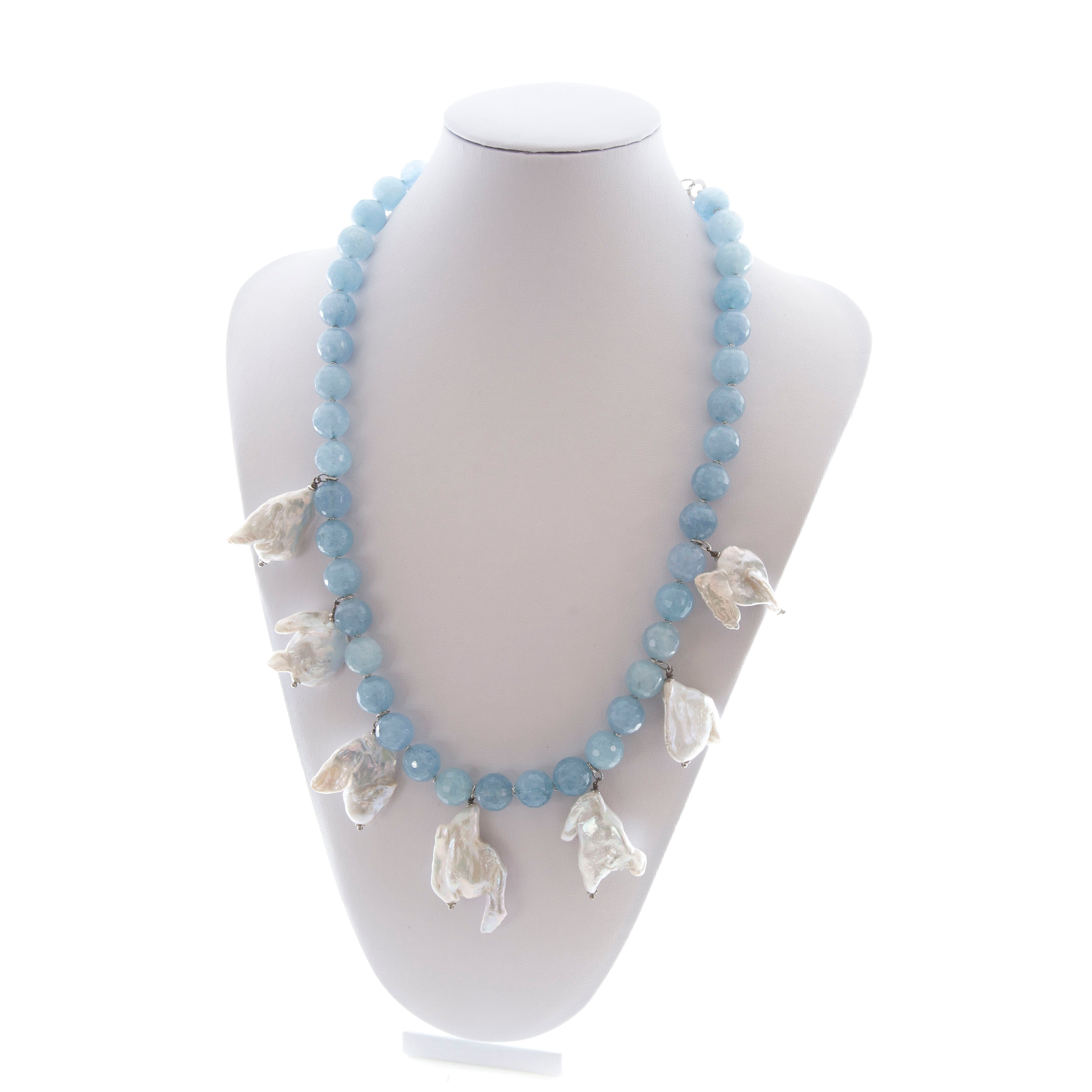 Collana in Angelite, Perle Barocche e Argento 925