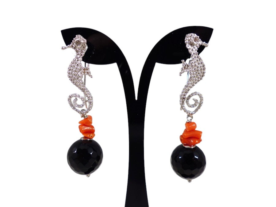 Orecchini in Corallo, Onice e Argento 925