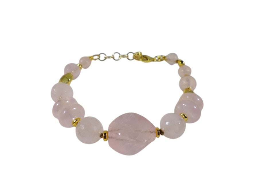 Bracciale in Quarzo Rosa e Argento 925 placcato oro