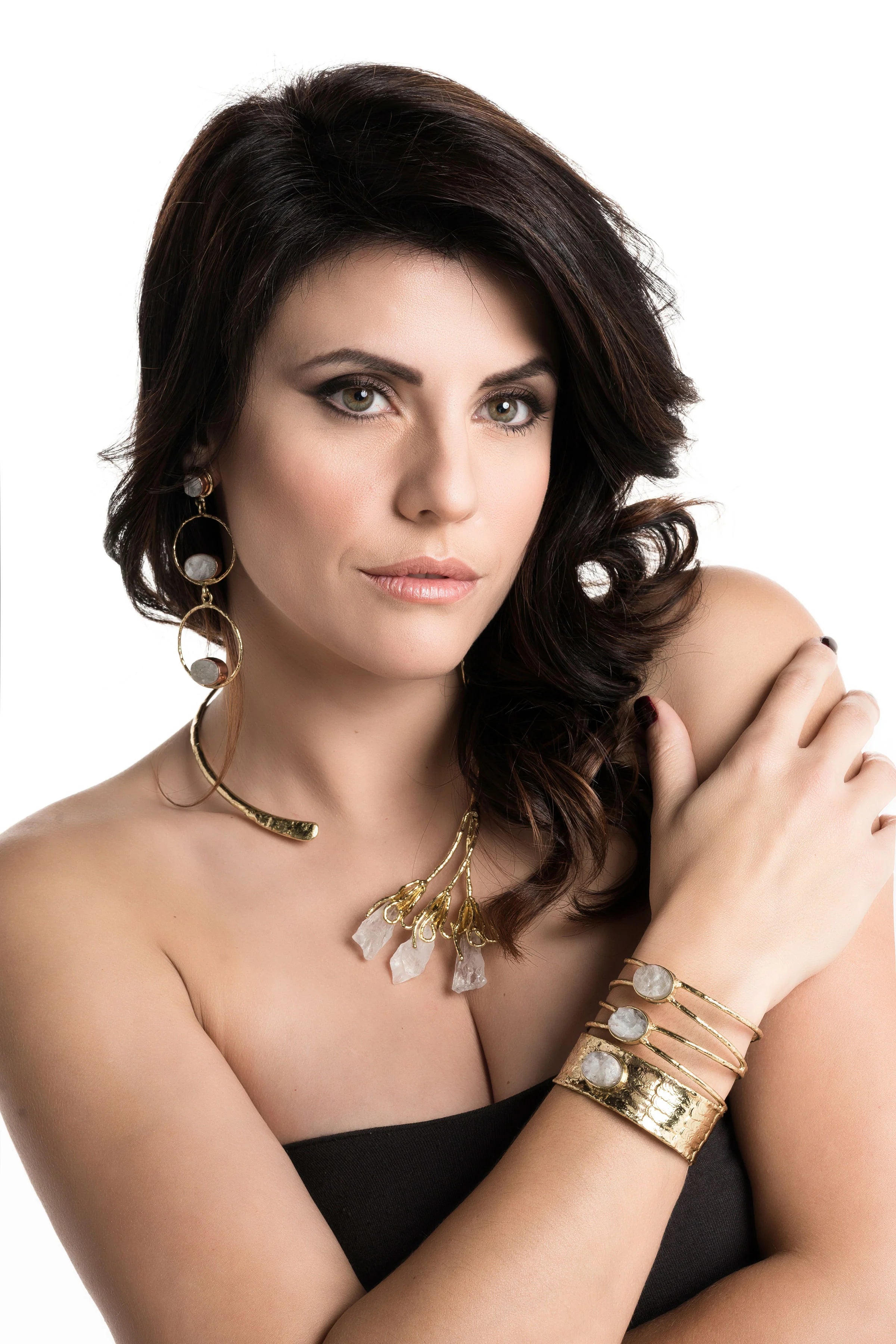 Bracciale alto in Ottone e tre Pietre Naturali