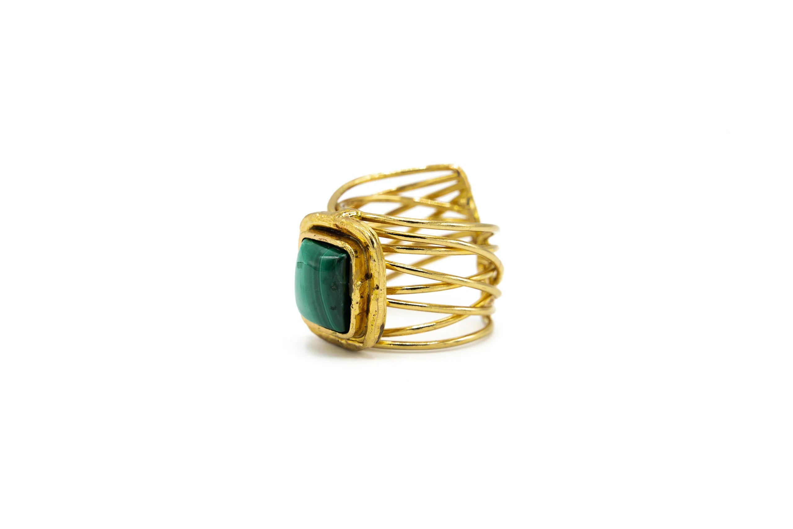 Anello con pietra naturale di Malachite in Ottone