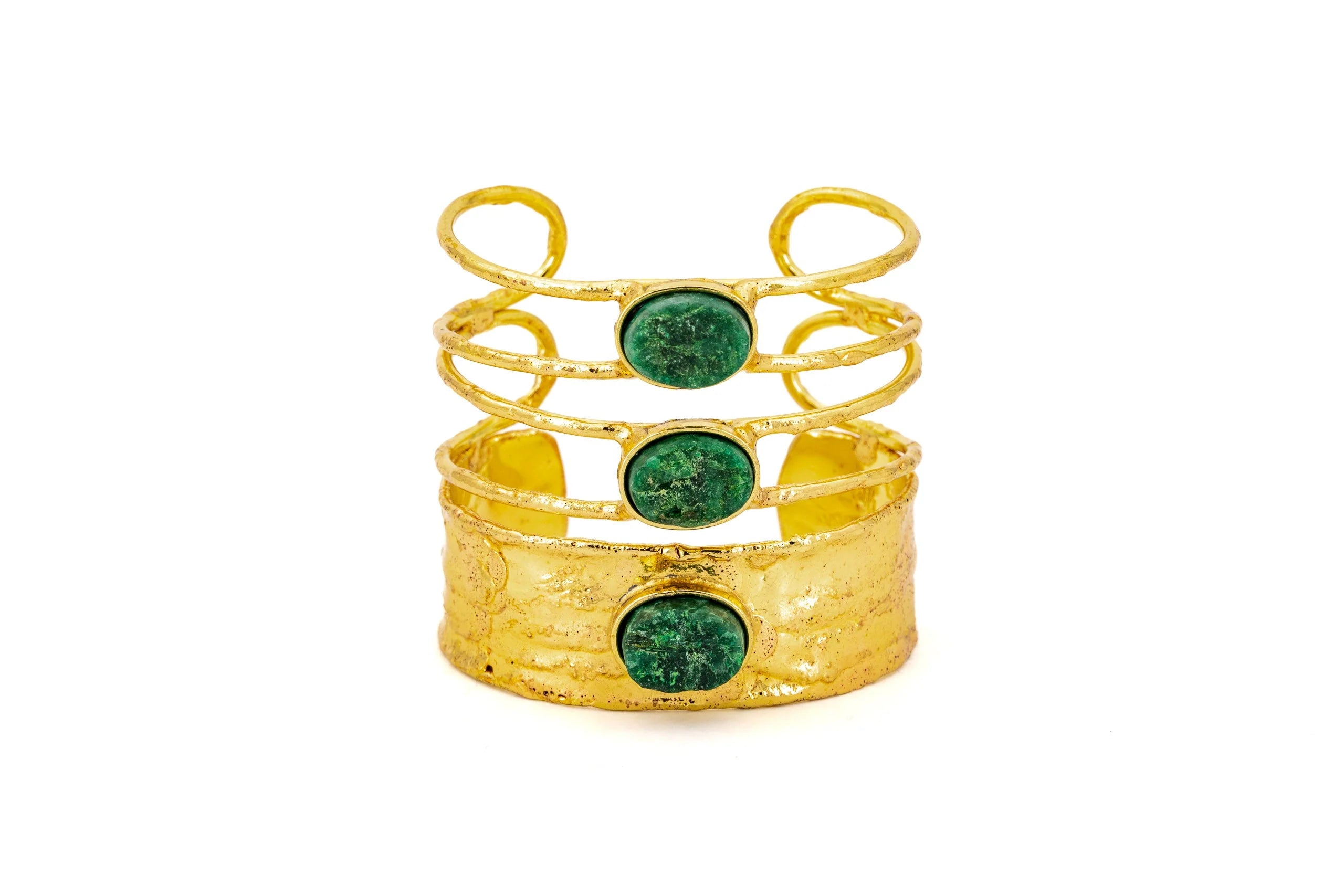 Bracciale alto in Ottone e tre Pietre Naturali