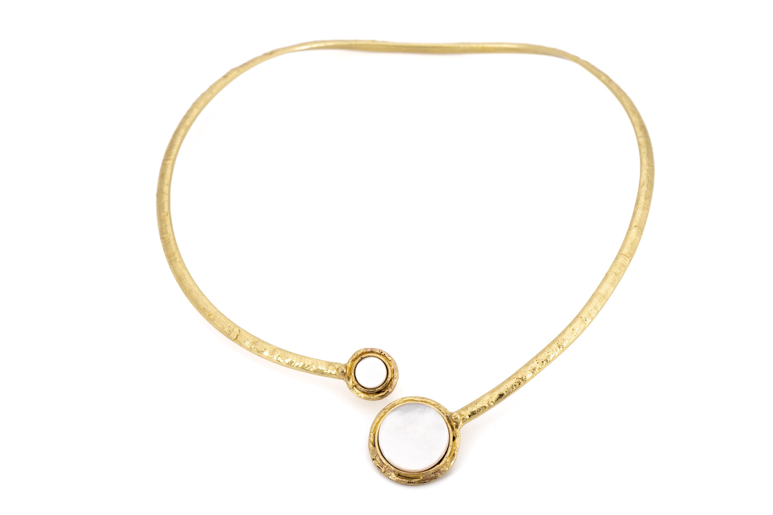 Collana choker con due pietre tonde di Madreperla in Ottone