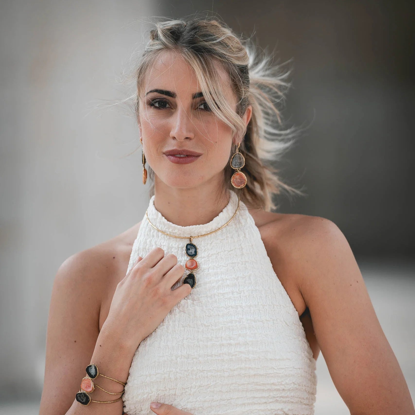 Orecchini in Ottone doppio geode