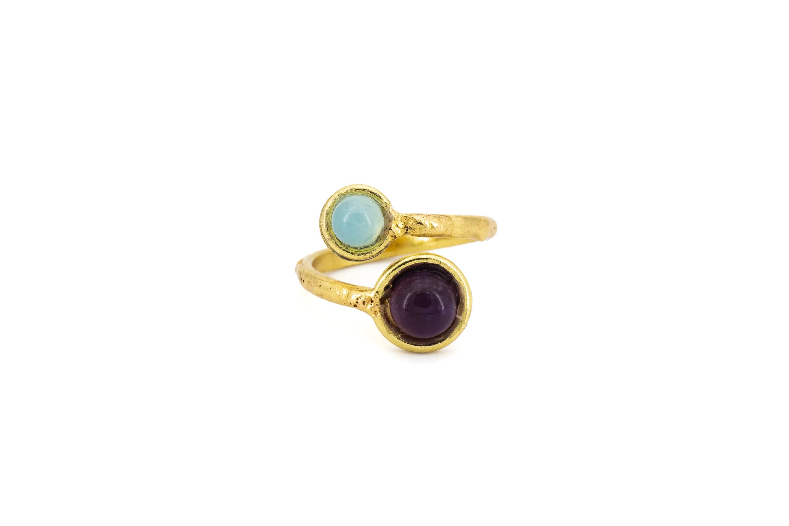 Anello due pietrine in Ottone e Pietra naturale