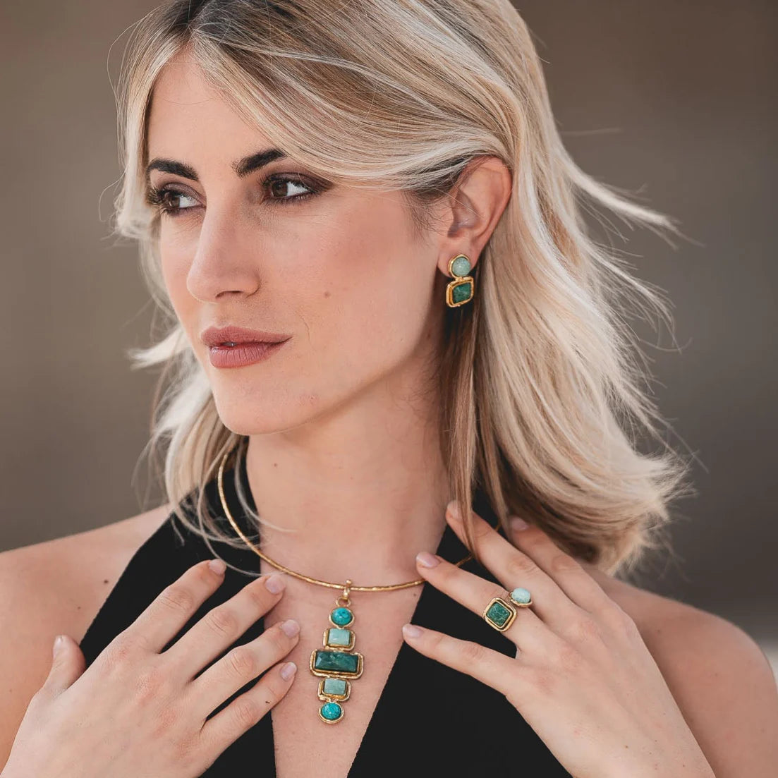 Orecchini in Ottone e Pietre geometriche