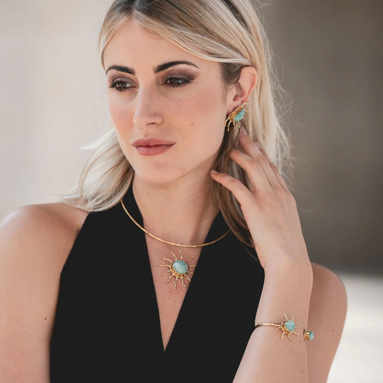 Orecchini sole in Ottone e Pietra naturale