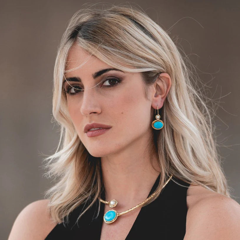 Orecchini monachella in Ottone con Turchese e Perla