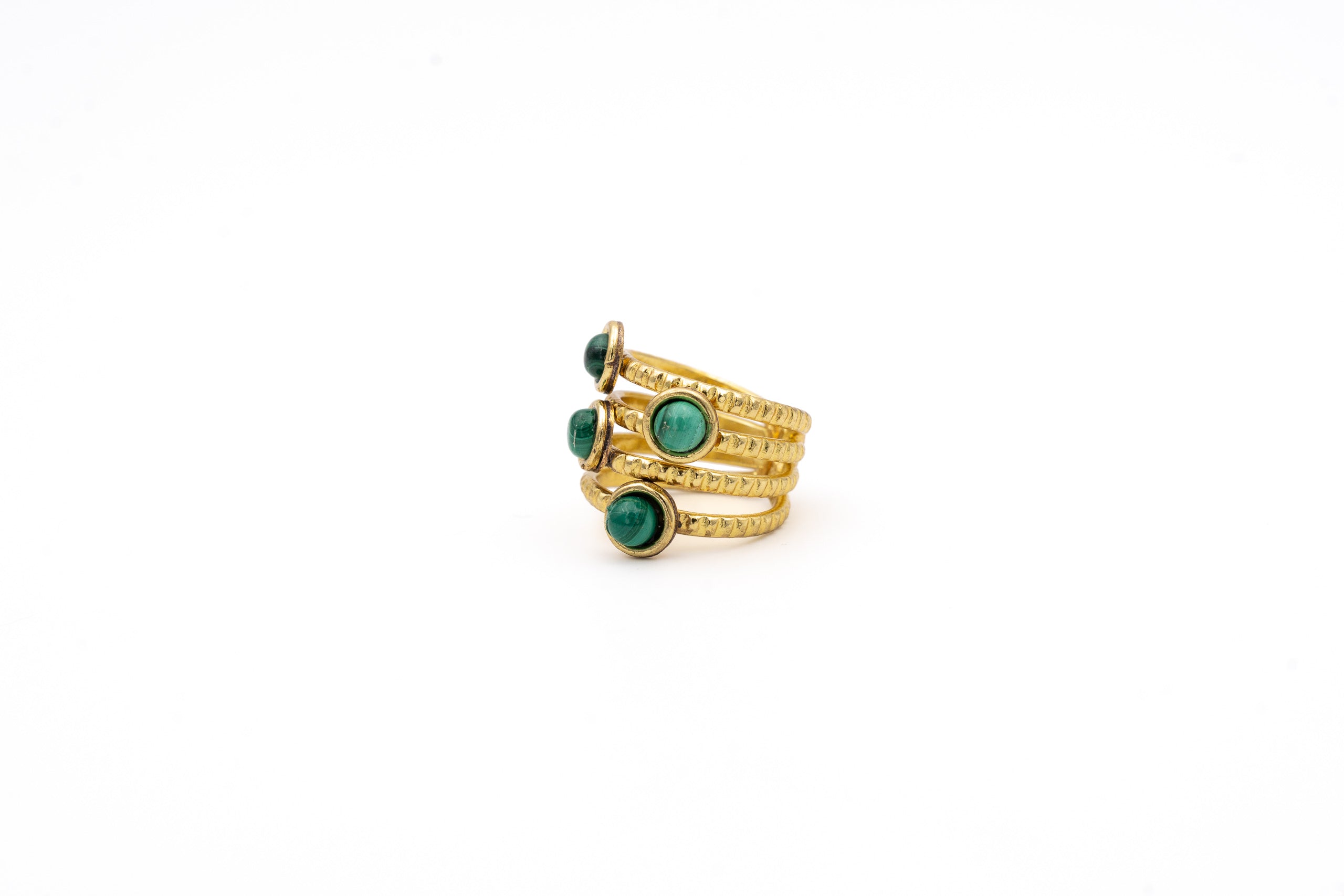 Anello ottone fascia quattro pietre Malachite