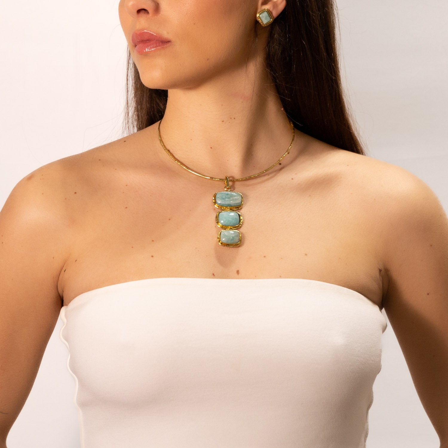 Choker ottone tre pietre amazzonite
