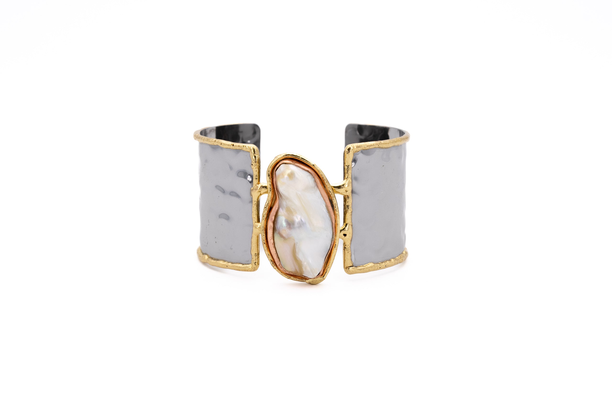 Bracciale ottone e acciaio fascia con Perla barocca