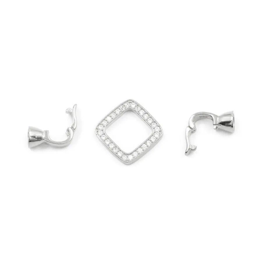 Argento 925 chiusura con zirconi quadrata 16mm coppa 6mm