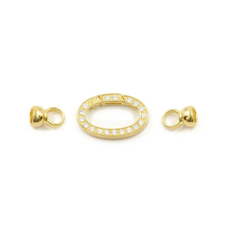 Argento 925 chiusura con zirconi ovale 24x15mm coppa 7mm – Dorato