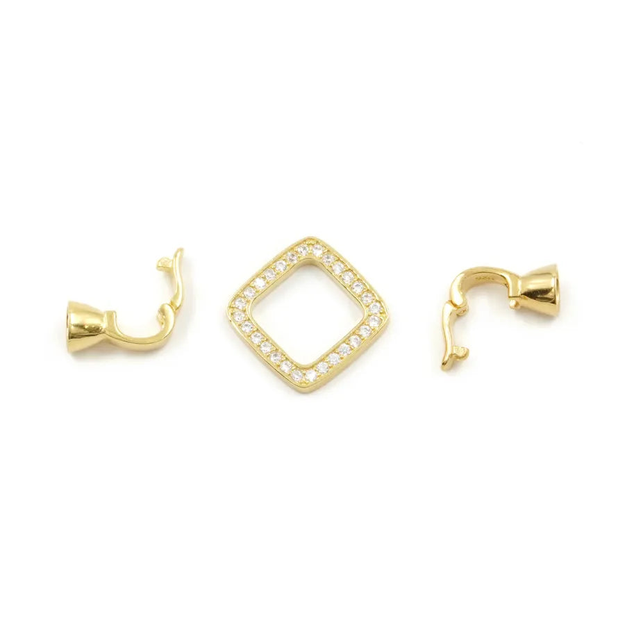 Argento 925 chiusura con zirconi quadrata 16mm coppa 6mm – Dorato