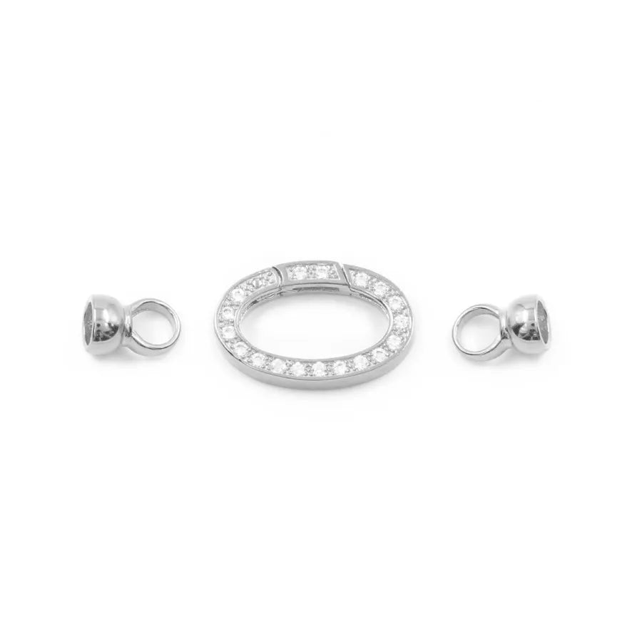 Argento 925 chiusura con zirconi ovale 24x15mm coppa 7mm