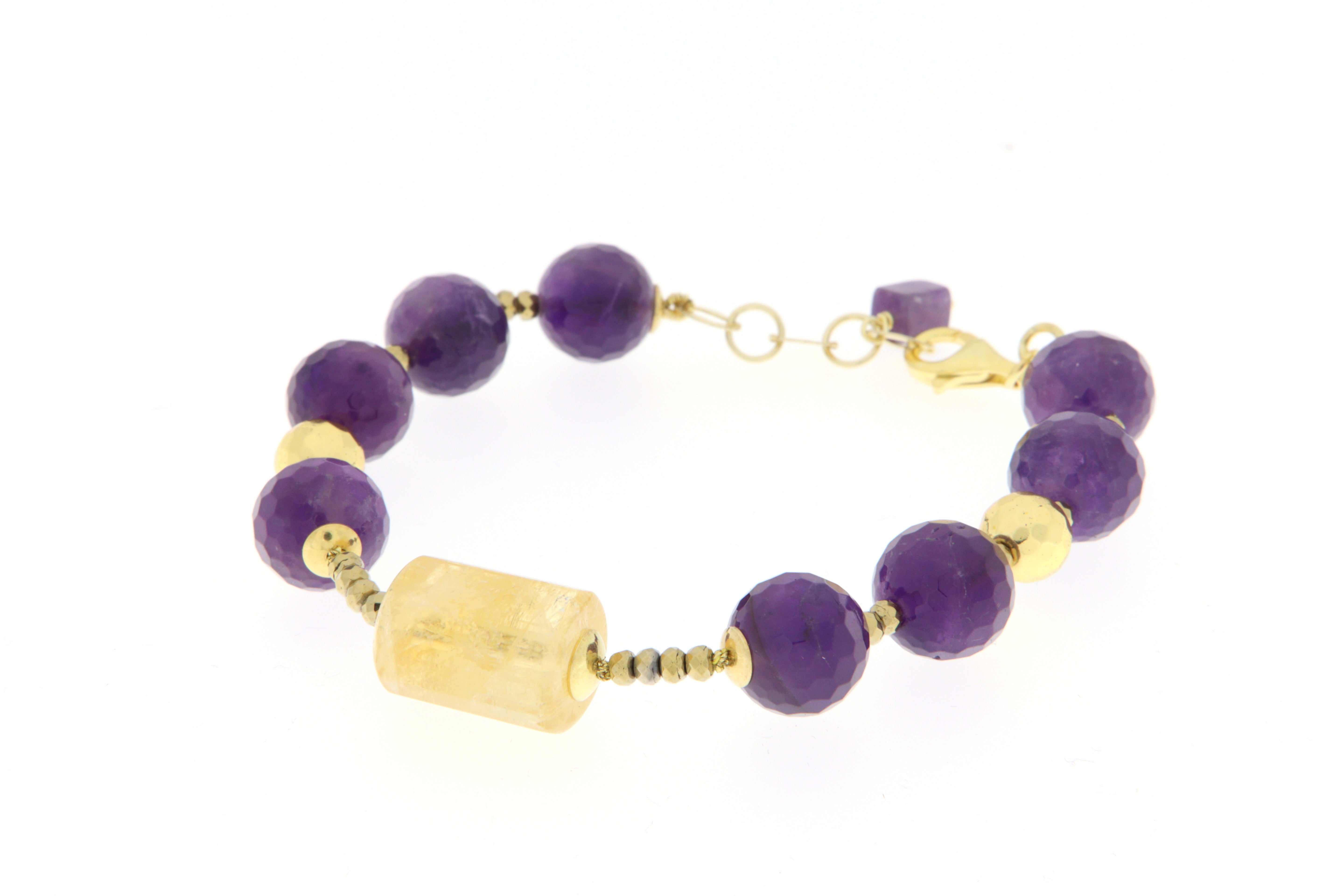 Bracciale in Arg. 925 dorato, Ametista, Ematite dorata e Quarzo Citrino