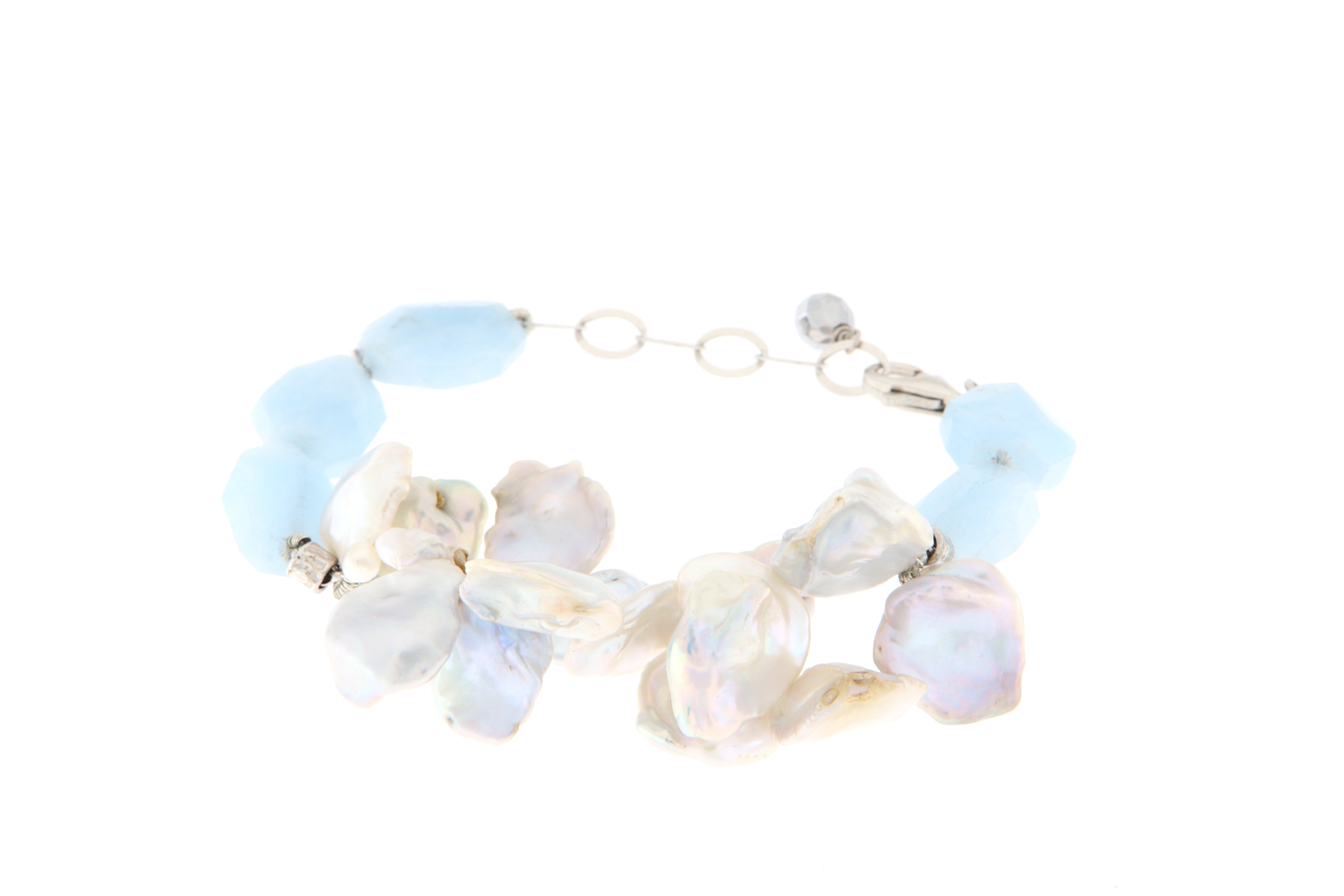 Bracciale in Arg.925, Acquamarina e Perle Keshi grigie