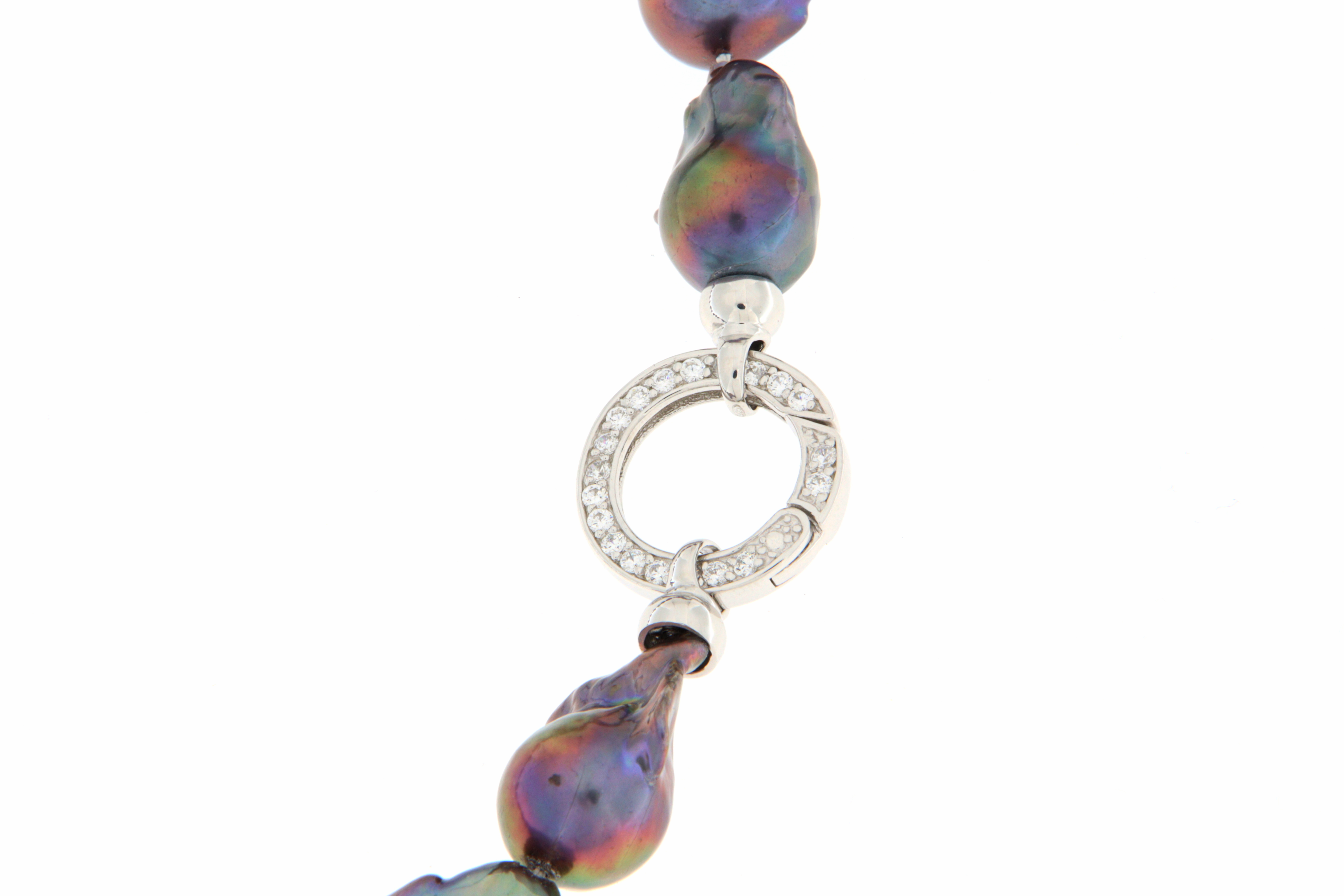 Collana in Arg.925, Zirconi e Perle Barocche nere