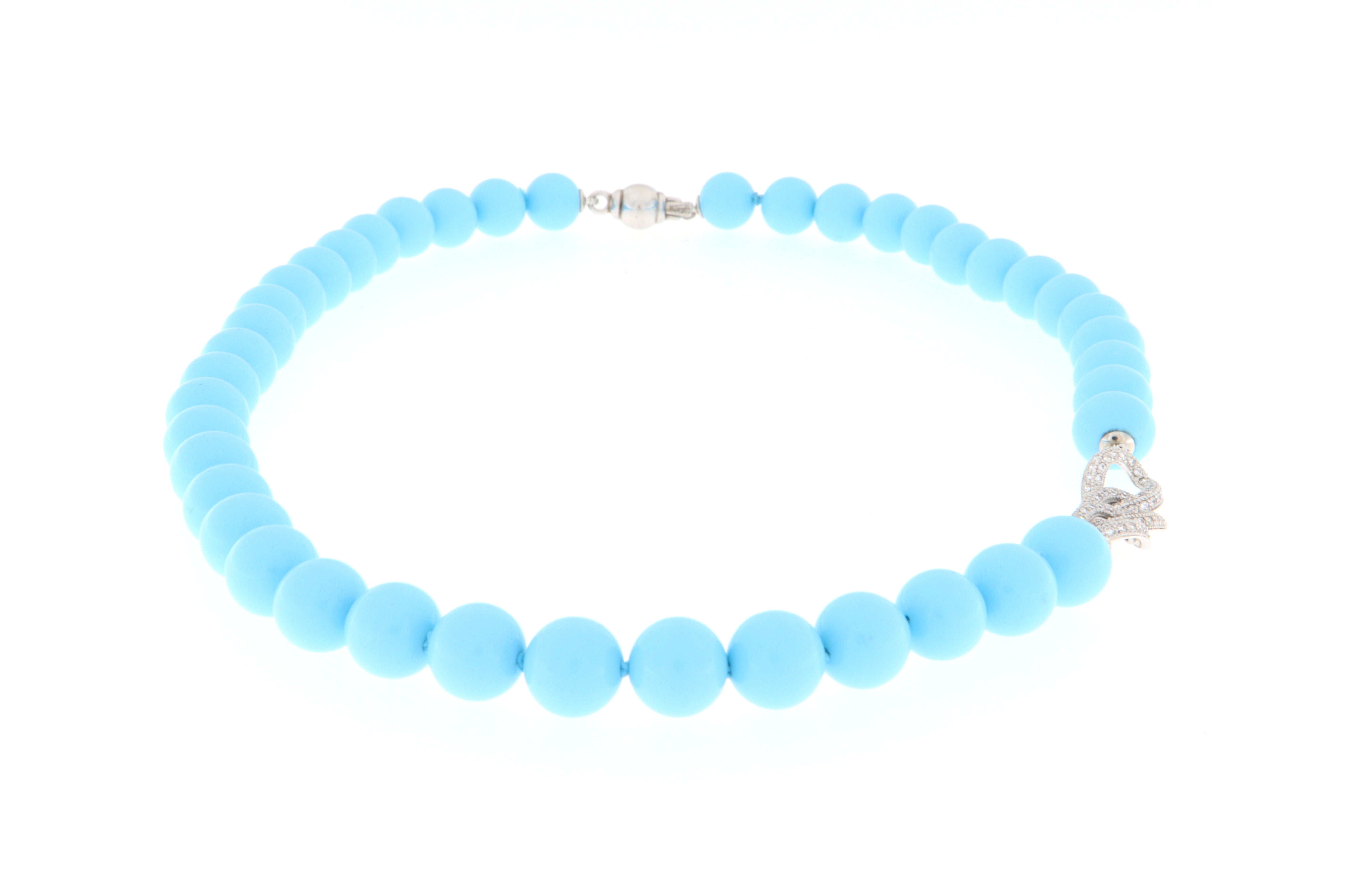 Collana a sfere lisce in Arg.925, Zirconi e Pasta di Turchese "4 fiori"