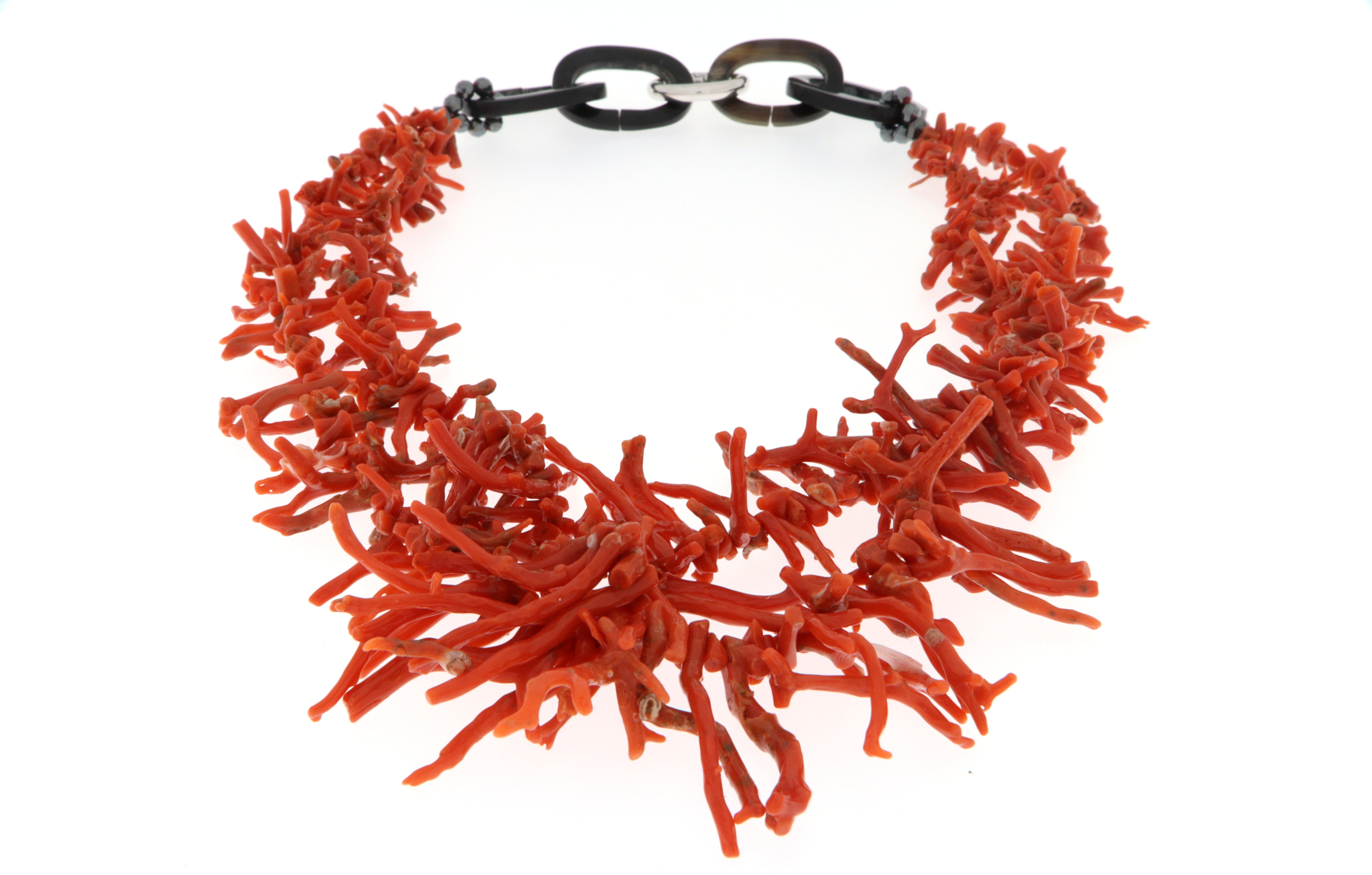 Collana in Arg.925, rametti in Corallo Mediterraneo e Corno