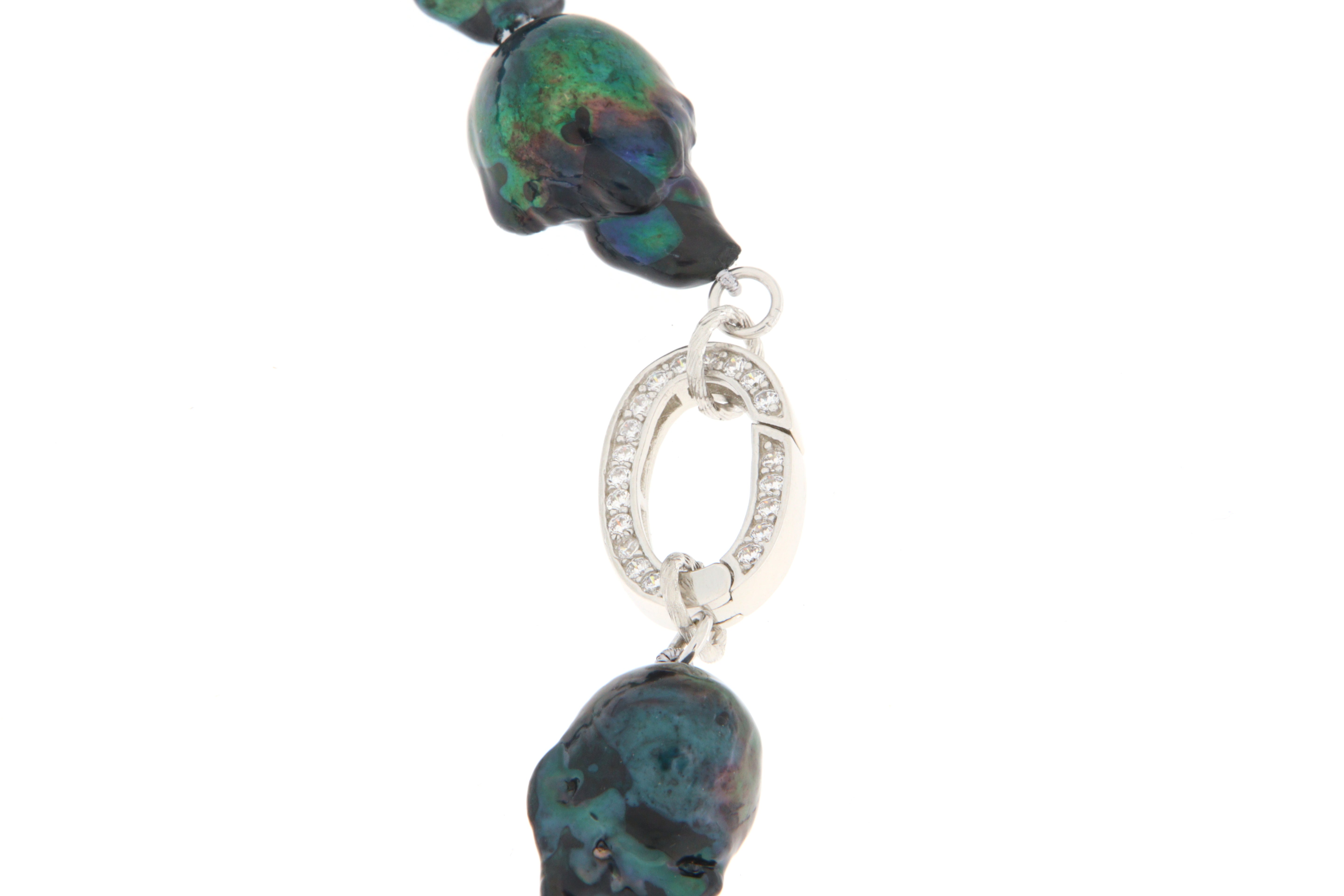 Collana in Arg.925, Zirconi e Perle Barocche nero verdi