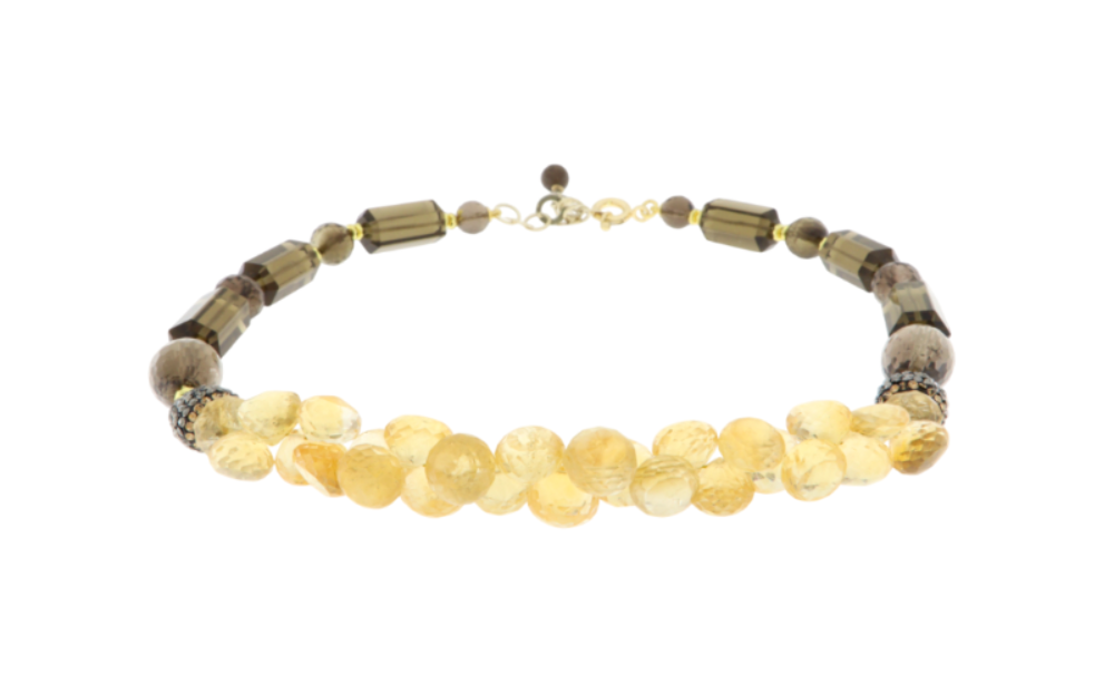 Collana in Quarzo Citrino, Quarzo Fumè e Argento 925 Placcato Oro