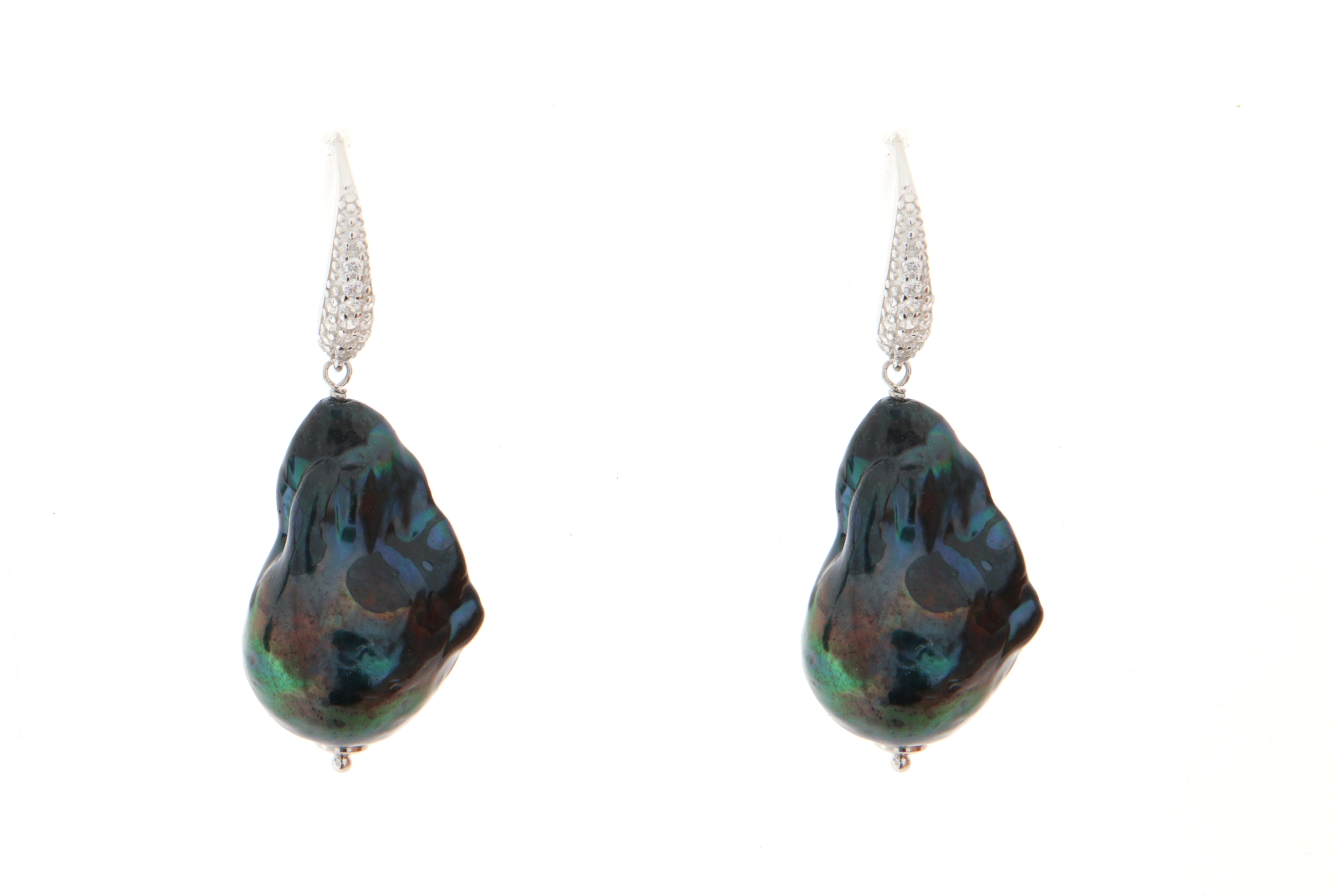 Orecchini in Arg.925, Zirconi e Perle Barocche nere