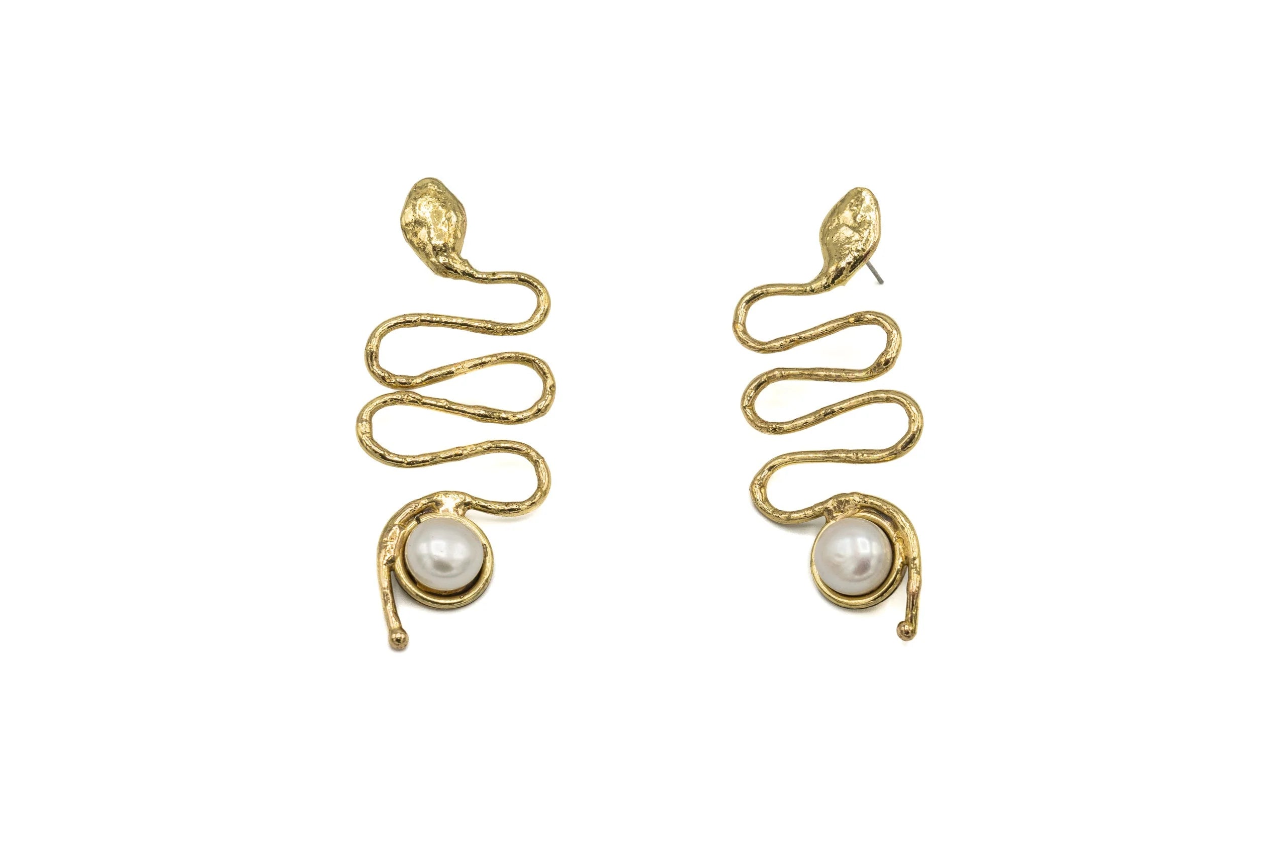 Orecchini serpente in Ottone e Perla