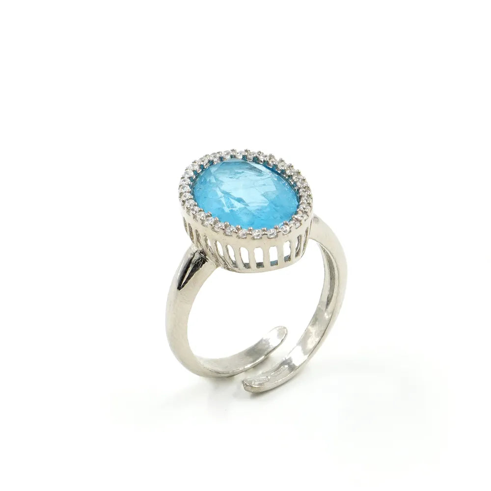 Anello in Arg. 925 con zirconi e cristallo color acquamarina