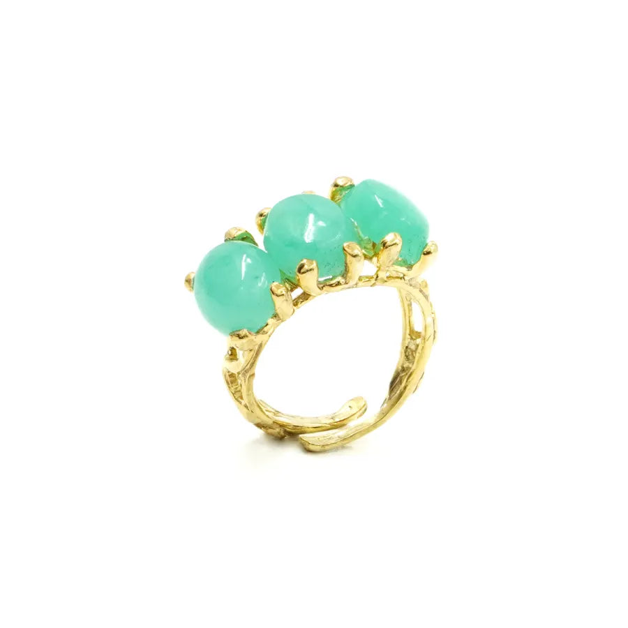 Anello Trilogy in Arg.925 Dorato con Quarzo spugna verde